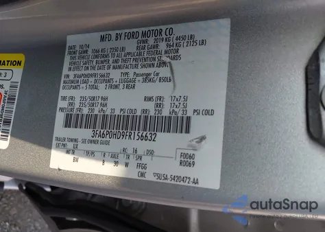 2015 Ford Fusion Se z USA, uszkodzony, nr VIN 3FA6P0HD9FR156632